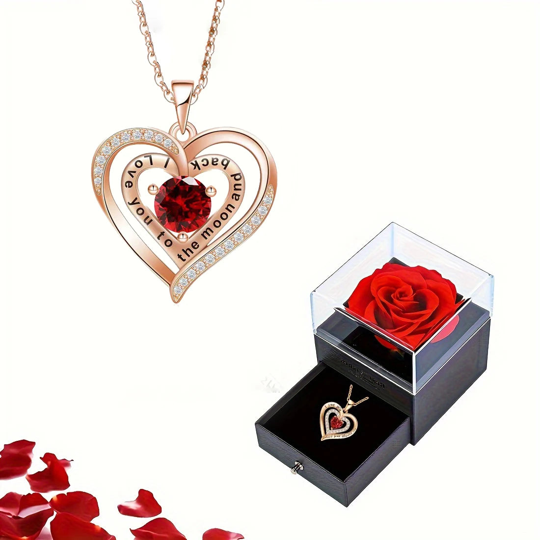 Coffret cadeau rose & collier