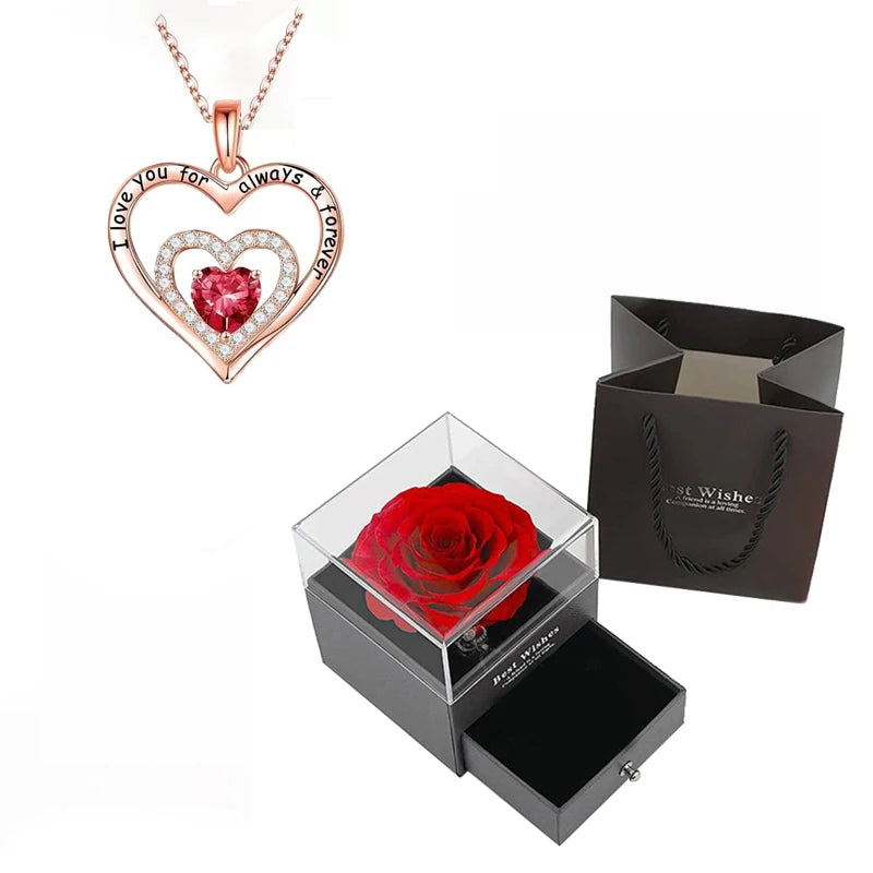 Coffret cadeau rose & collier