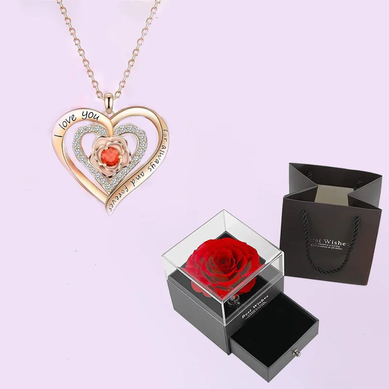 Coffret cadeau rose & collier