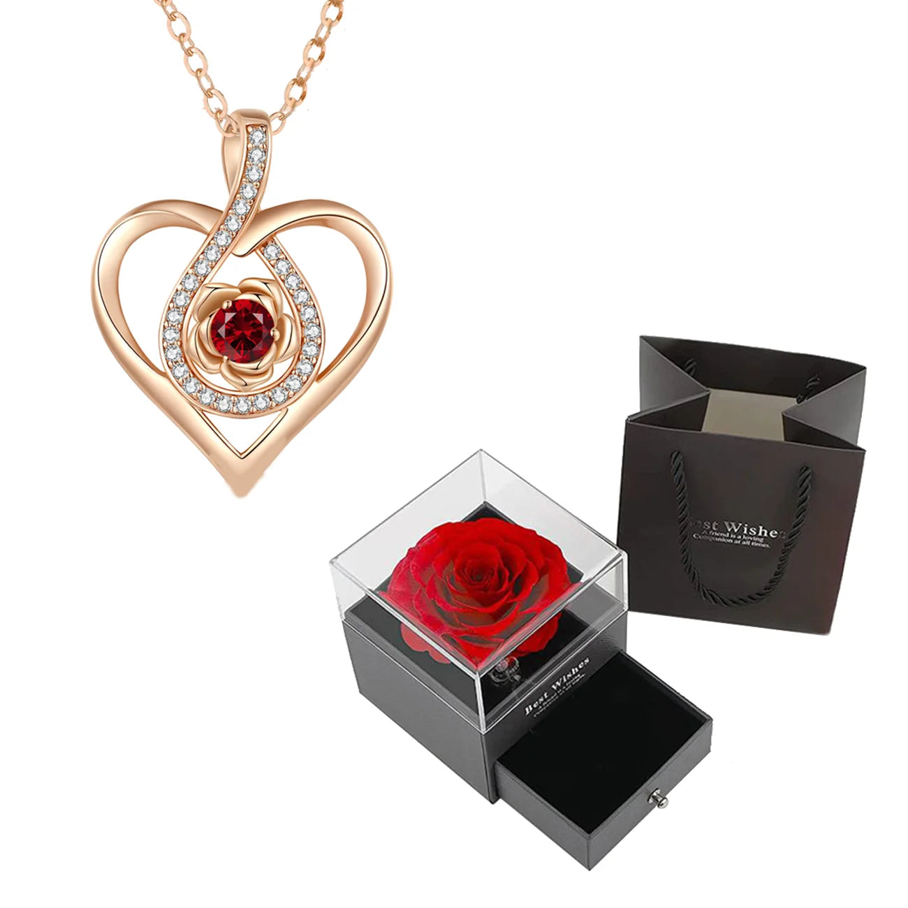 Coffret cadeau rose & collier