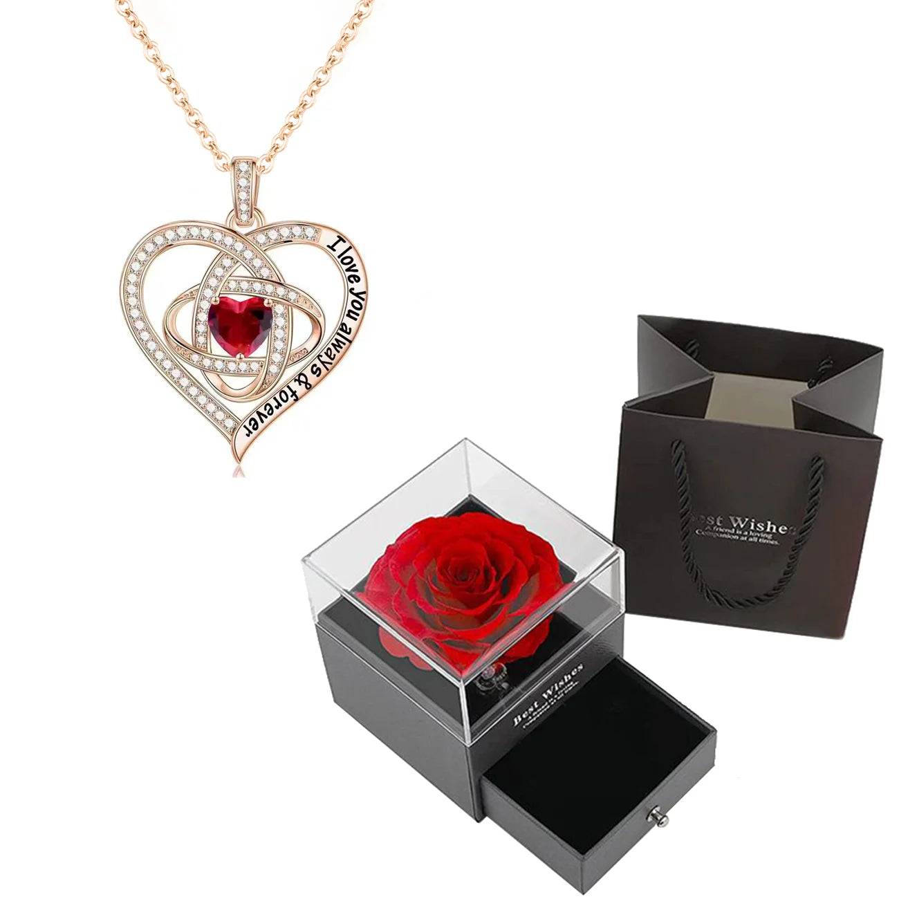 Coffret cadeau rose & collier